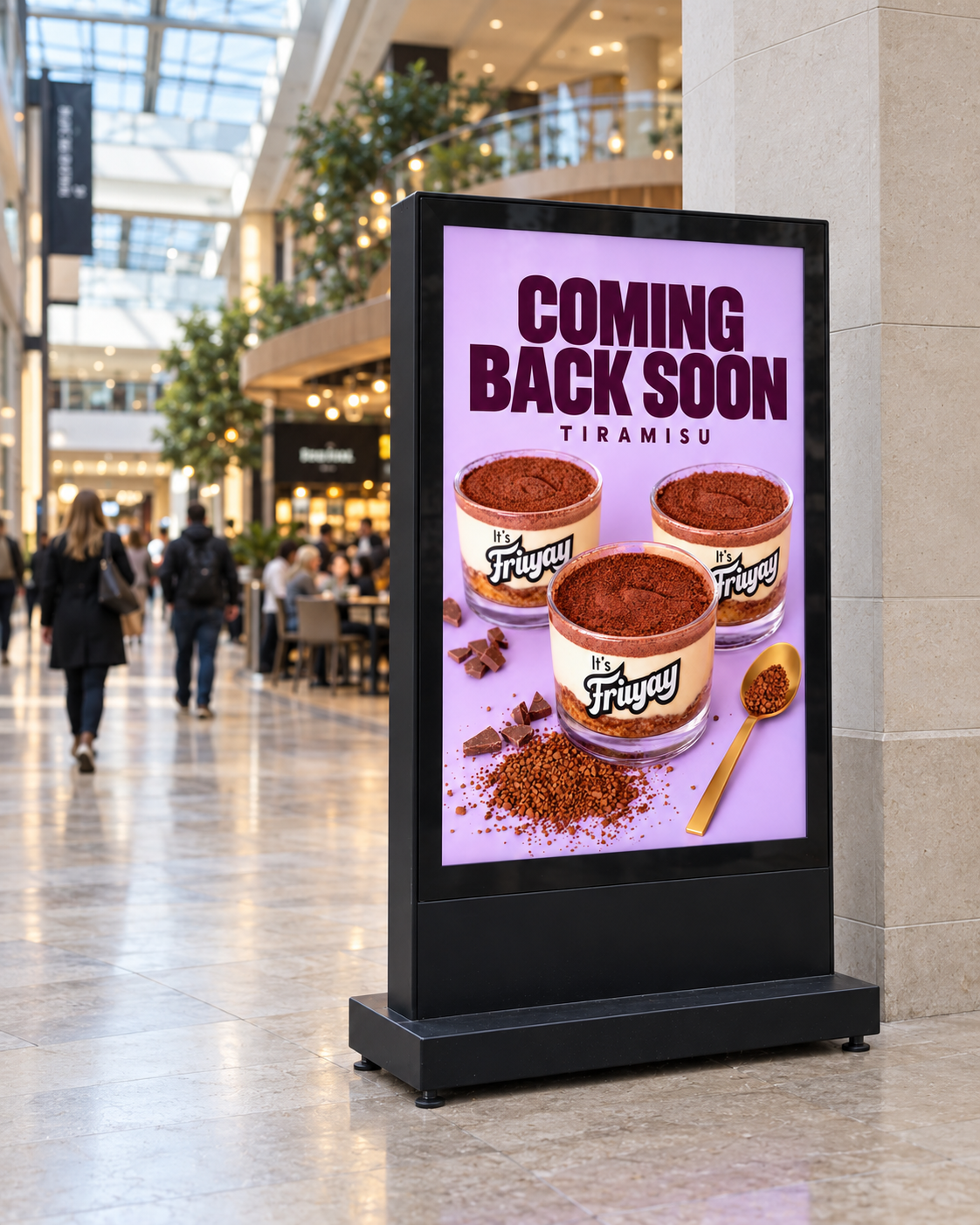 Tiramisu returns on a sleek digital sign